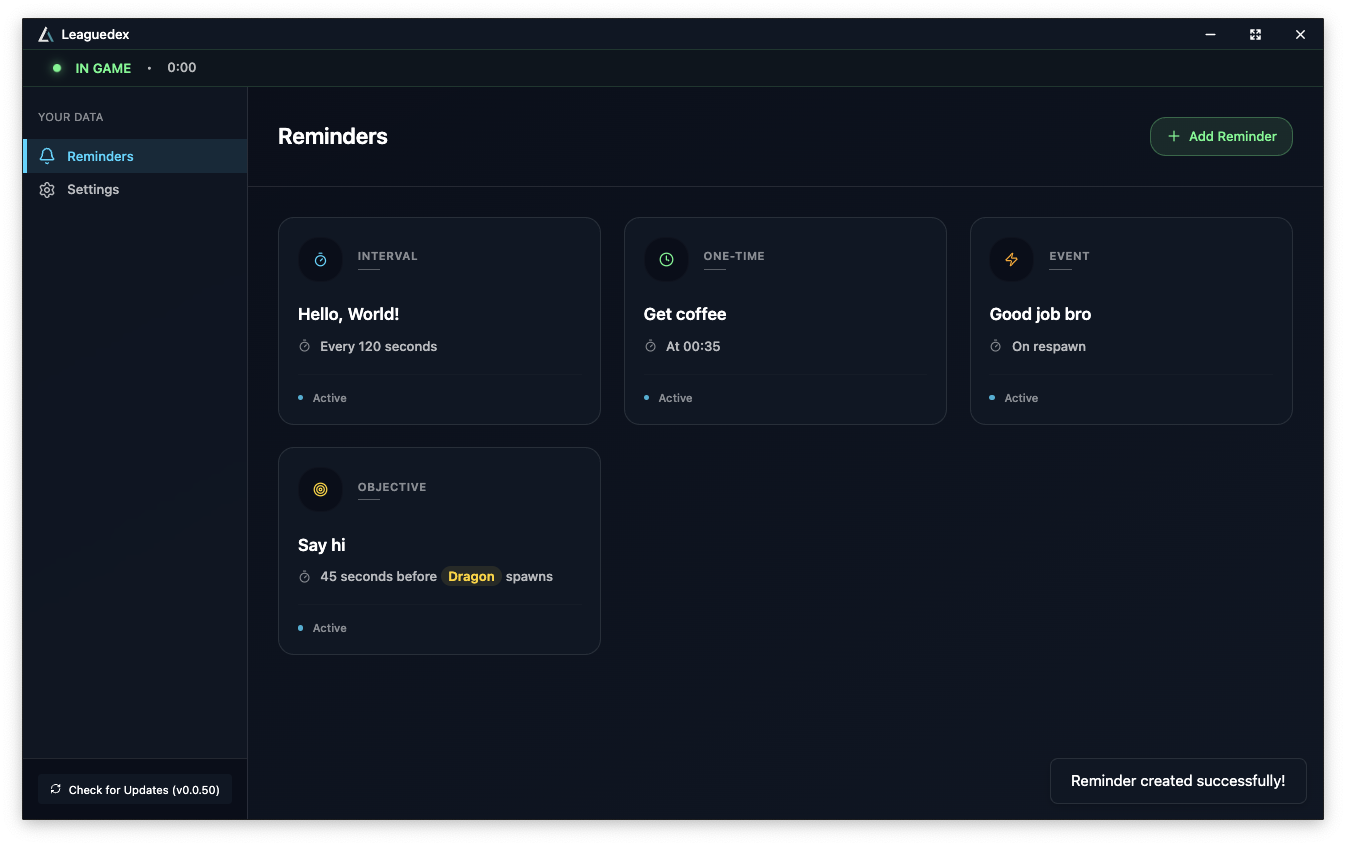 Leaguedex App Interface